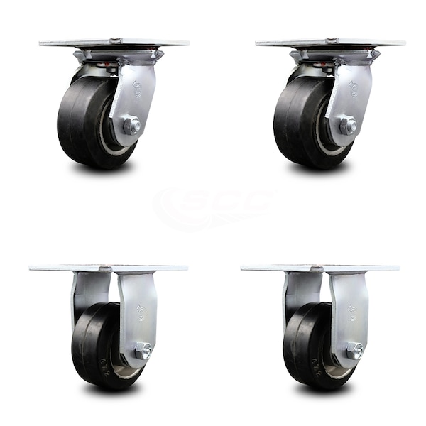 4 Inch Rubber on Aluminum Caster Set with Ball Bearings 2 Swivel 2 Rigid SCC
